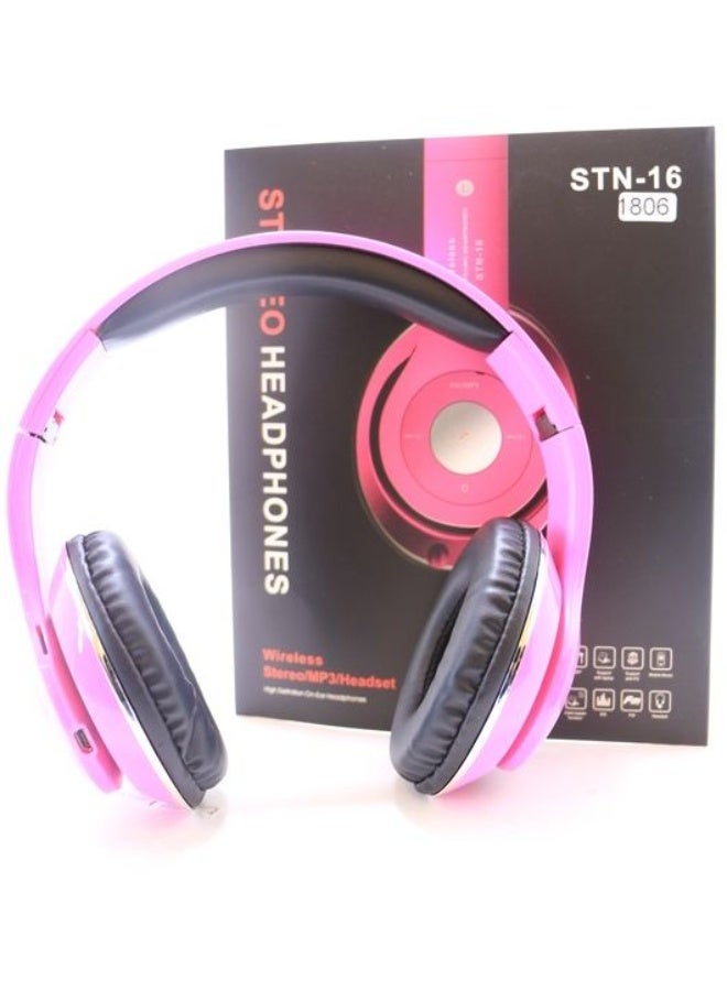 اس تي ان 16 سماعة رأس لاسلكية ستيريو MP3 طراز STN-16 - وردي - Image 2